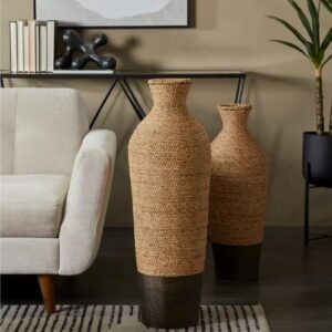 33 in. Brown Handmade Tall Woven Floor Seagrass Decorative Vase