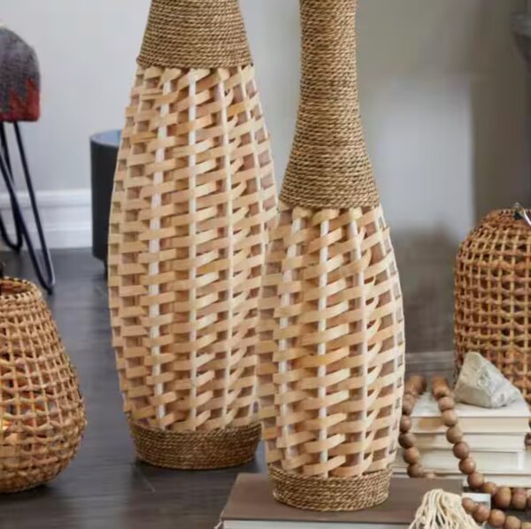32 in. Brown Handmade Tall Woven Floor Seagrass Decorative Vase