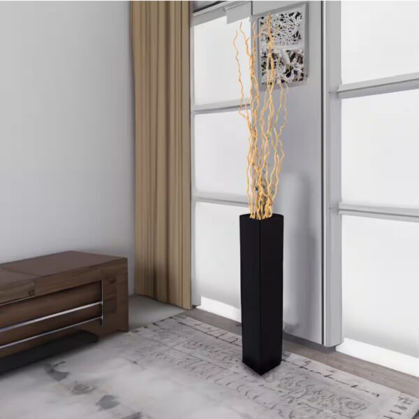 40 Inch Black Tall Rectangular Wooden Modern Floor Vase